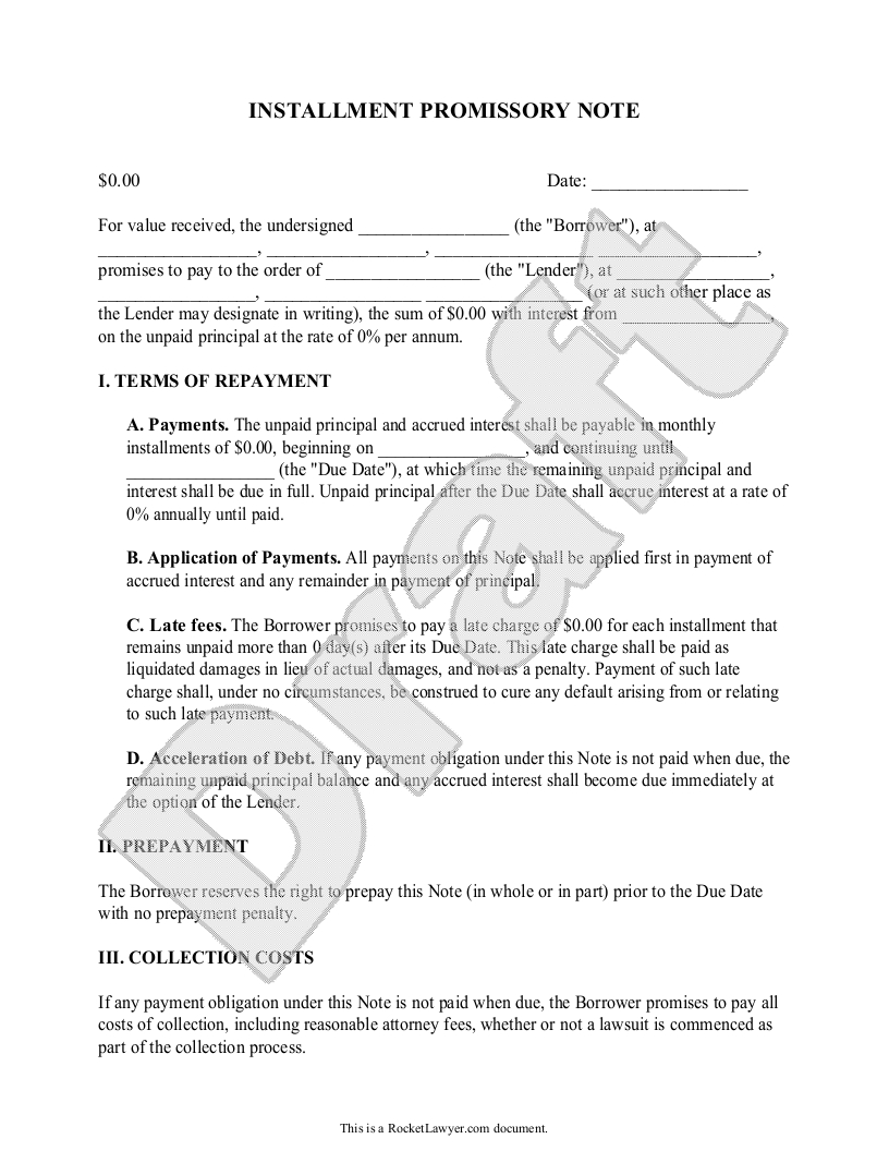 Demand Letter Promissory Note Template - Installment Promissory Note Promissory Note with Installment