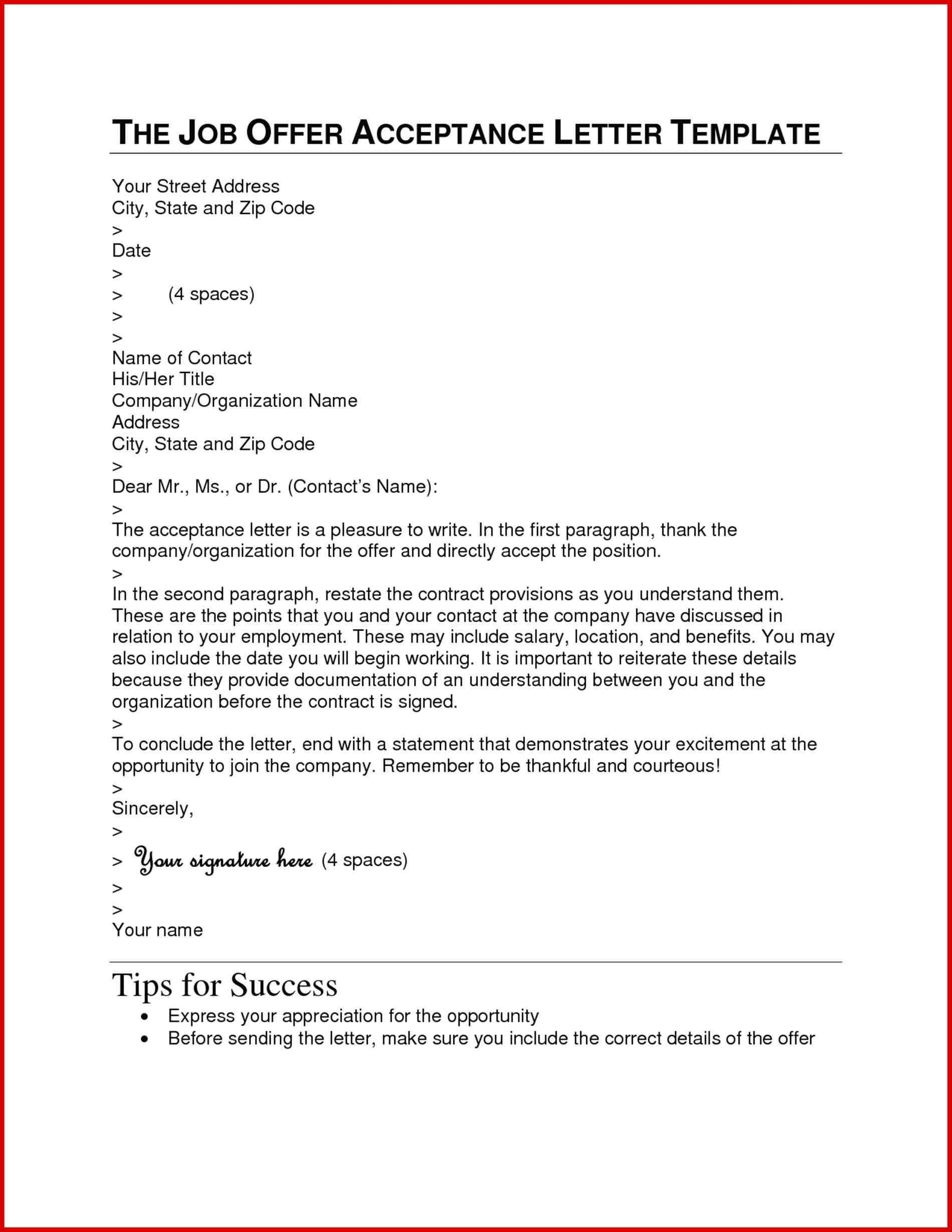 Business Proposal Acceptance Letter Template - Job Acceptance Letter Doc Refrence Letter format Sample Doc Best