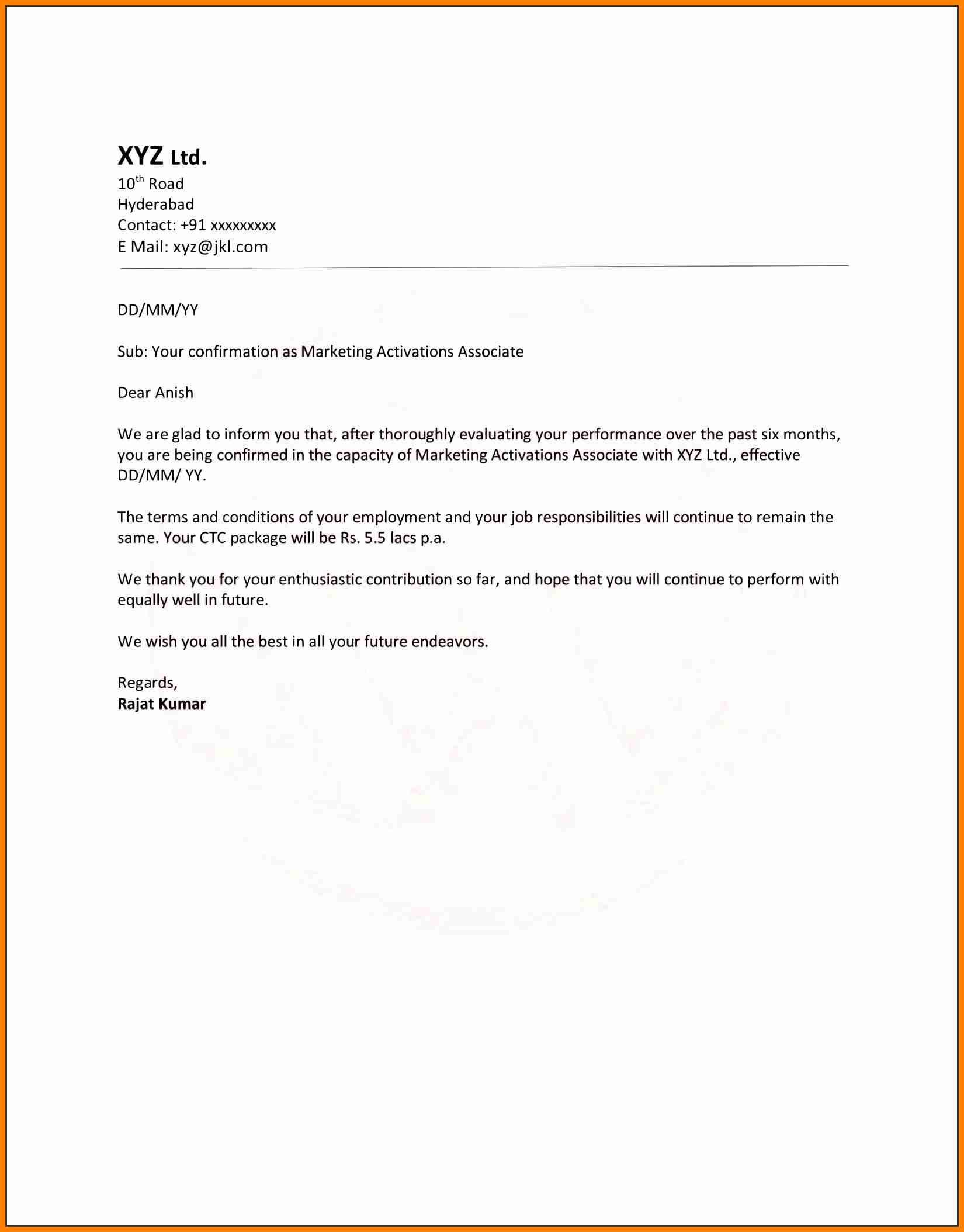 Employment Confirmation Letter Template Word Design Talk