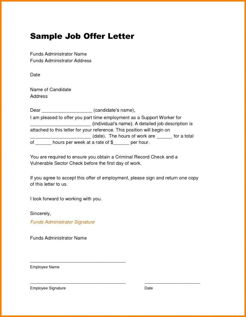 Part Time Job Offer Letter Template - Job Fer Letter format Best Appointment Letter Sample In Word