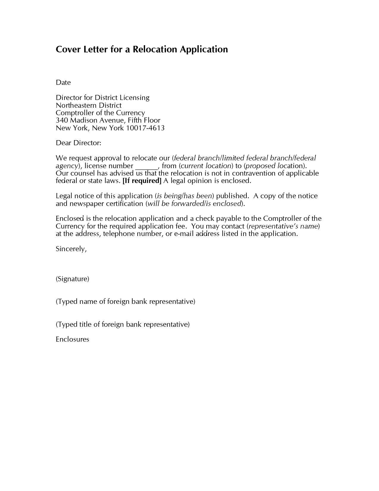 Relocation Cover Letter Template Free