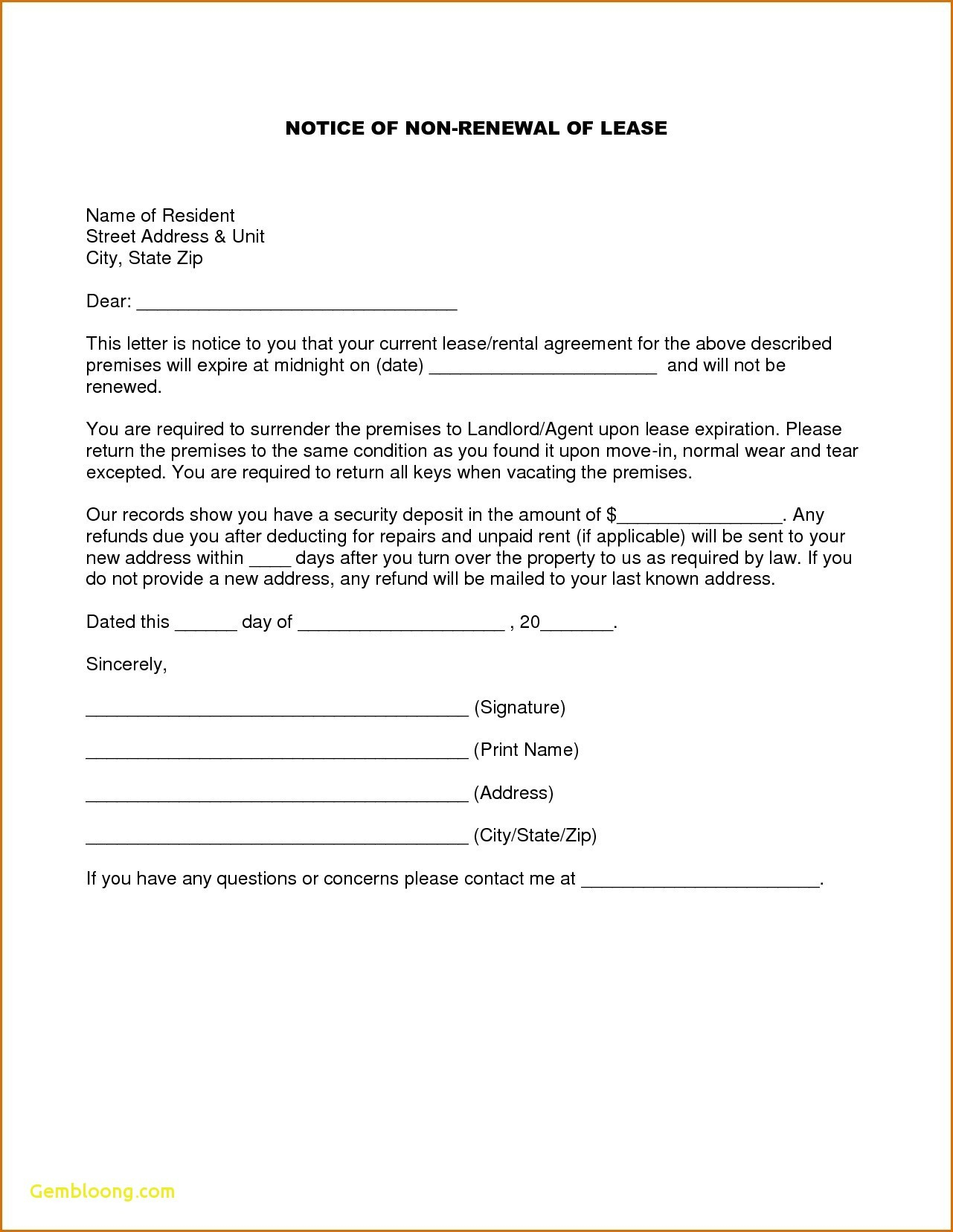 Not Renewing Lease Letter Template Samples | Letter ...
