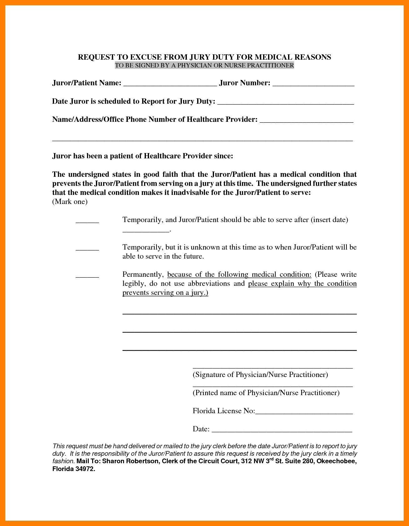 Excuse From Jury Duty Letter From Doctor Template - Jury Duty Exemption Letter Sample Tario