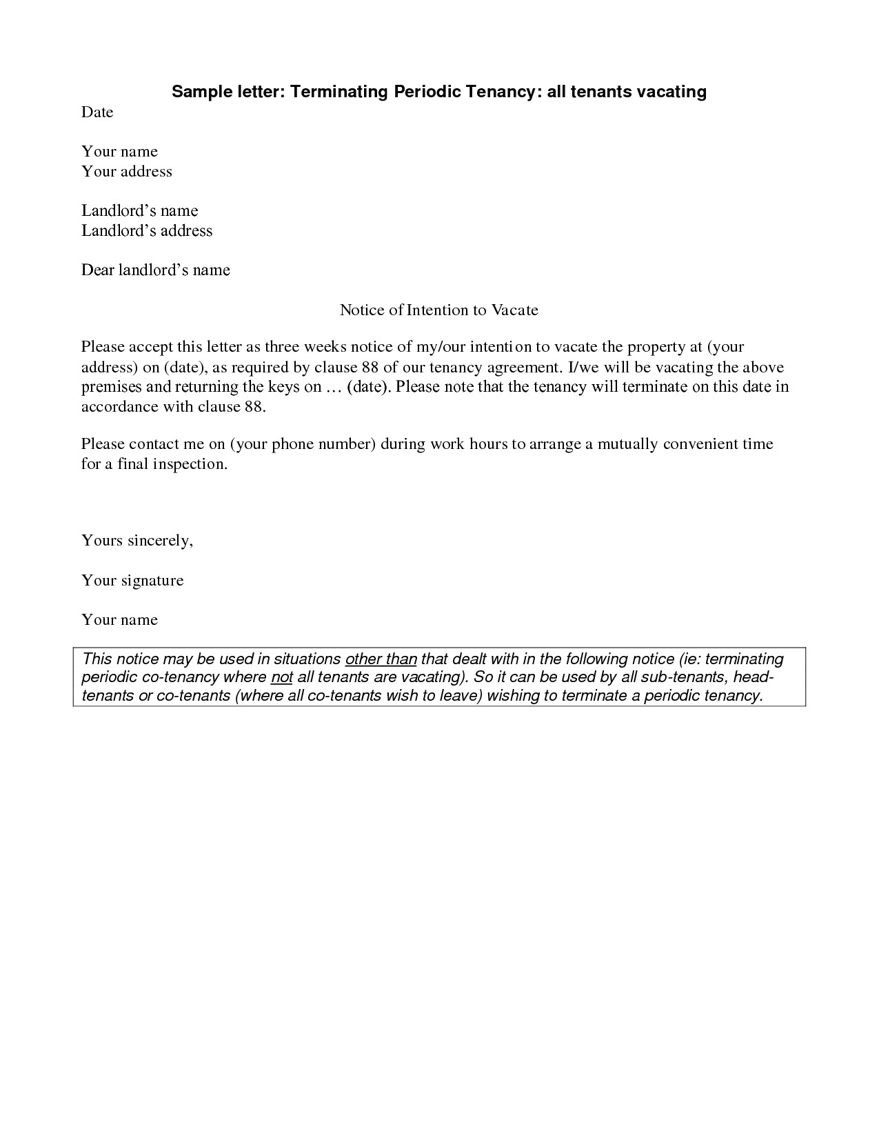 to landlord letter notice template giving to Letter Collection Tenants Giving Notice Template