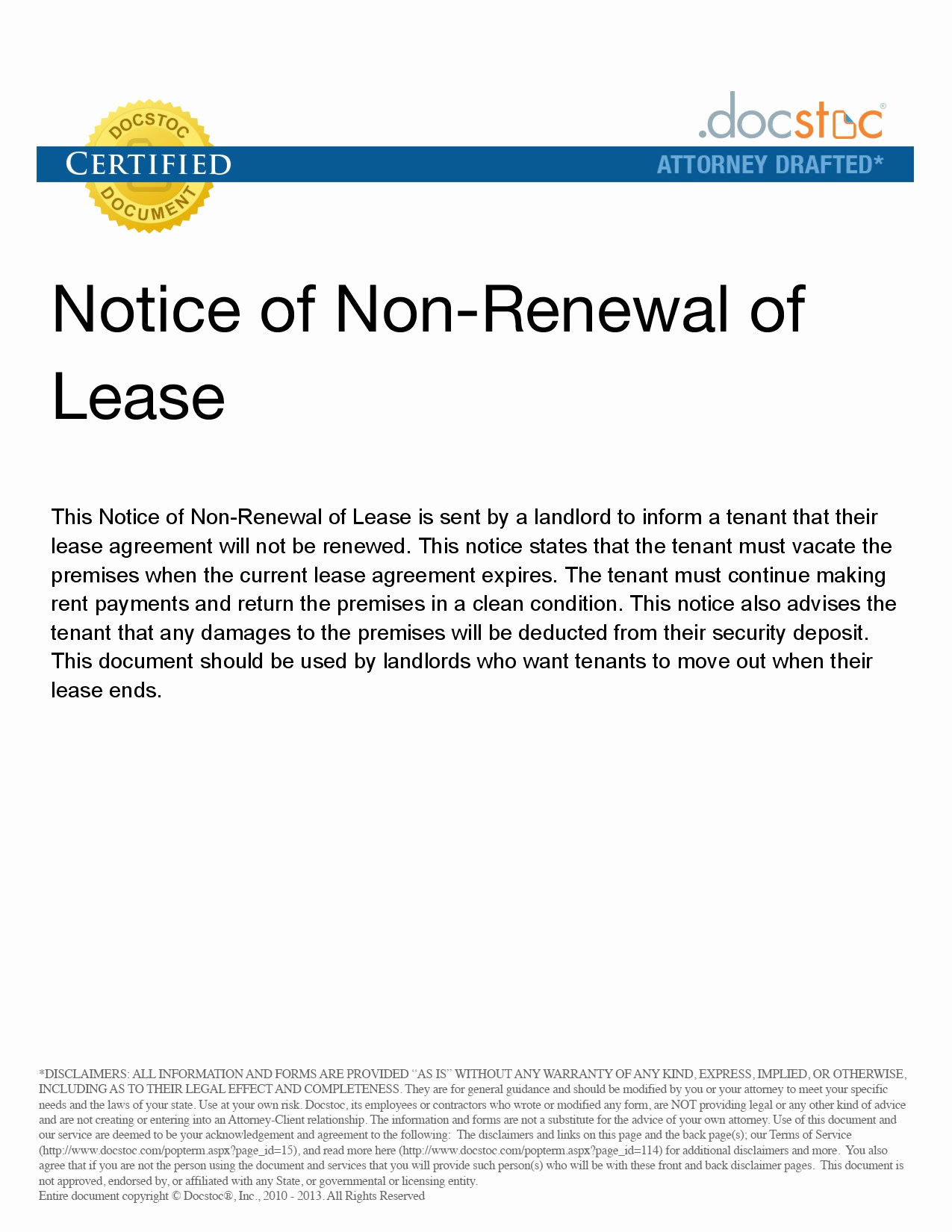 Lease Termination Tenant Non Renewal Of Lease Sample Letter