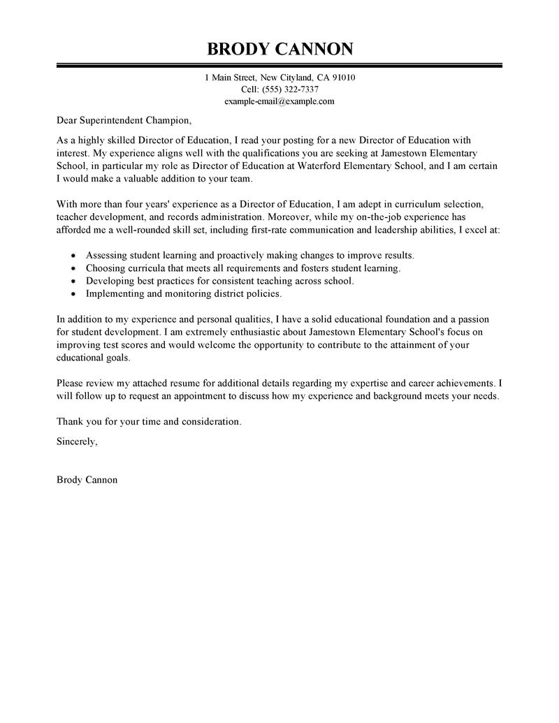 Template for Cover Letter for Teaching Position - Leading Professional Director Cover Letter Examples &amp; Resources