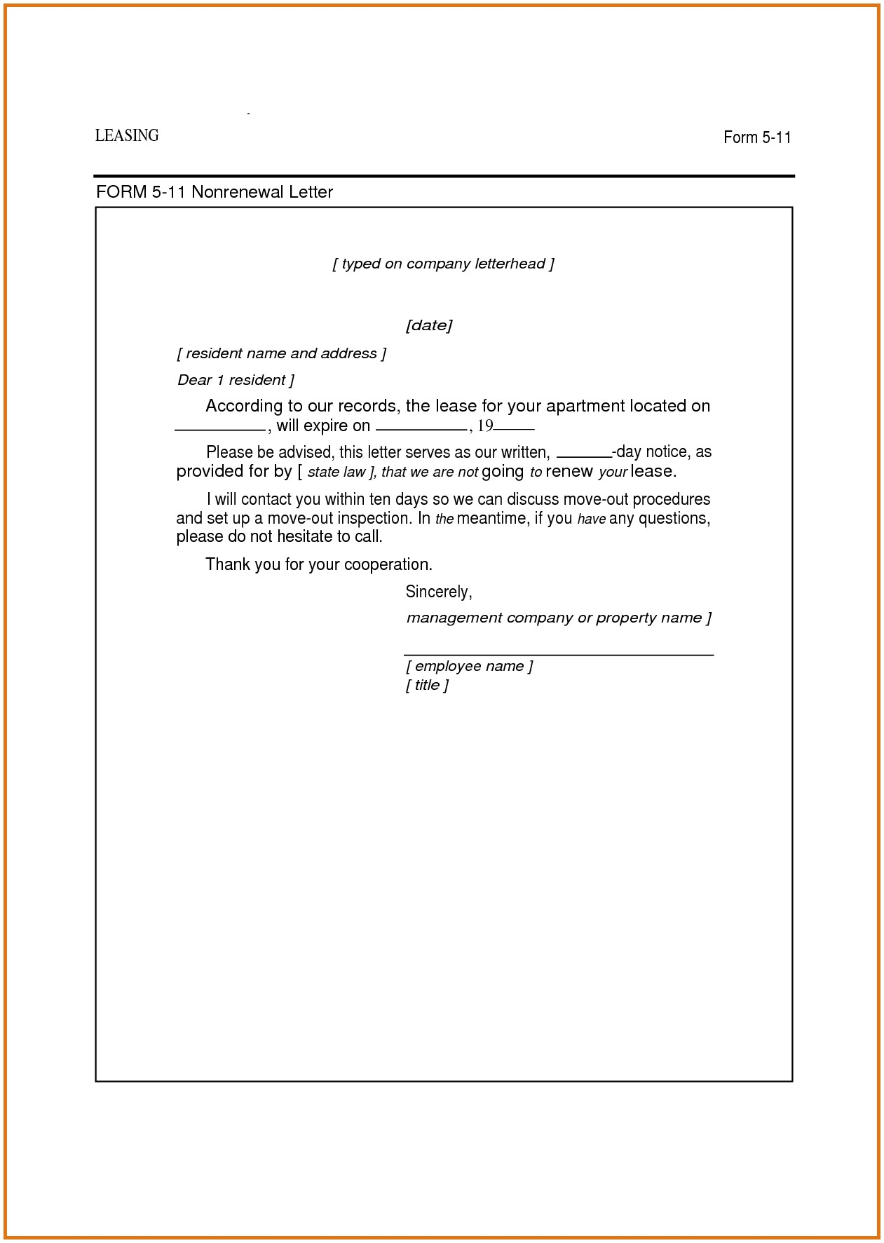 Not Renewing Lease Letter Template Samples Letter