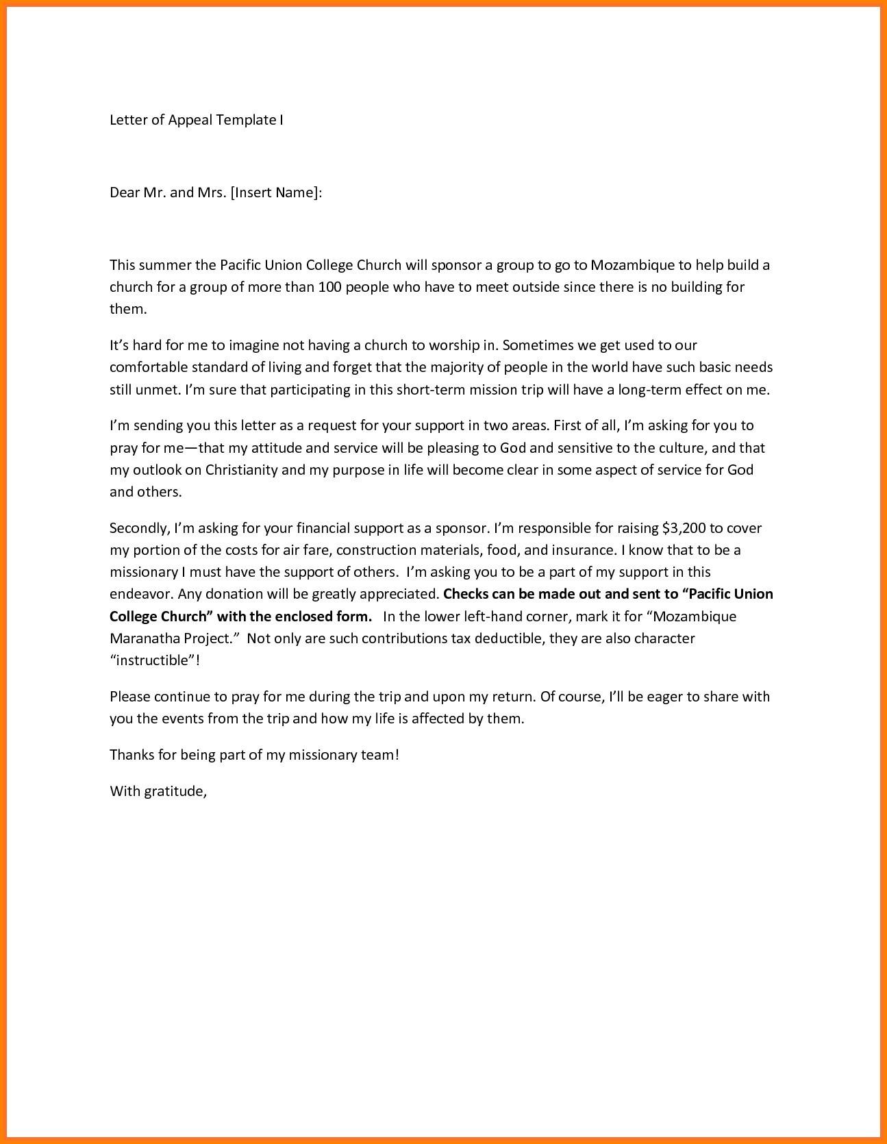 Missionary Prayer Letter Template - Legal Appeal Letter format Fresh Appeal Letter format Scho Letter