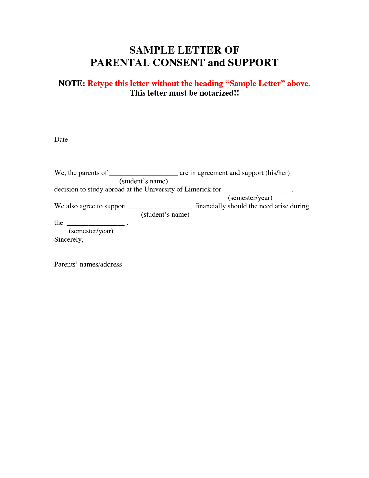 Parental Consent Permission Letter Template - Letter Consent Template Travel Sample Authorization Samples and