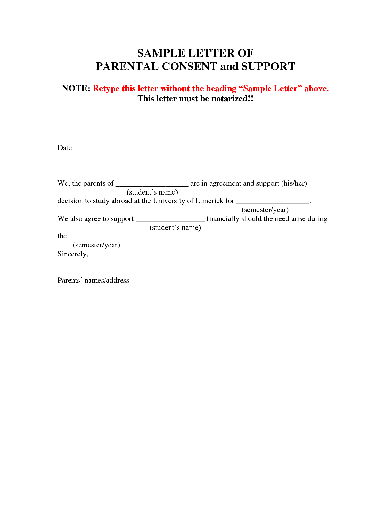 Medical Consent Letter Example