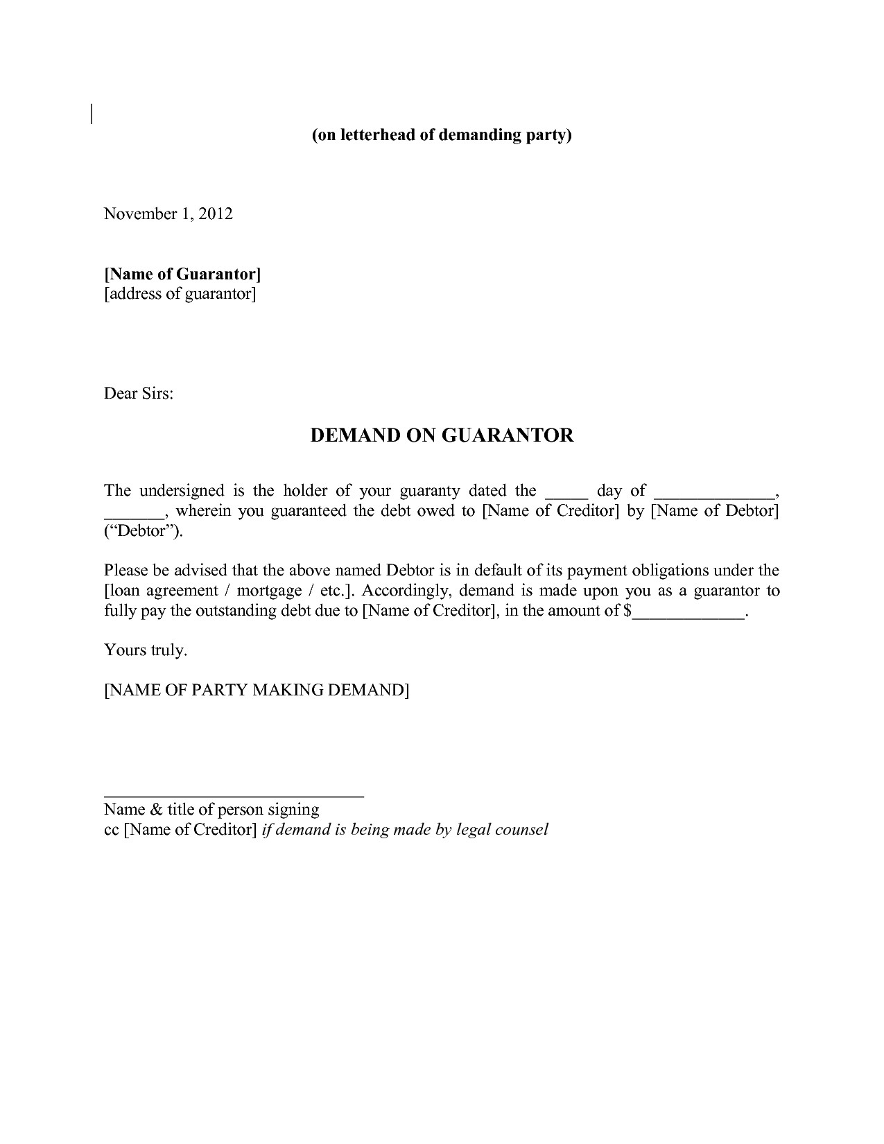 notice of default letter template