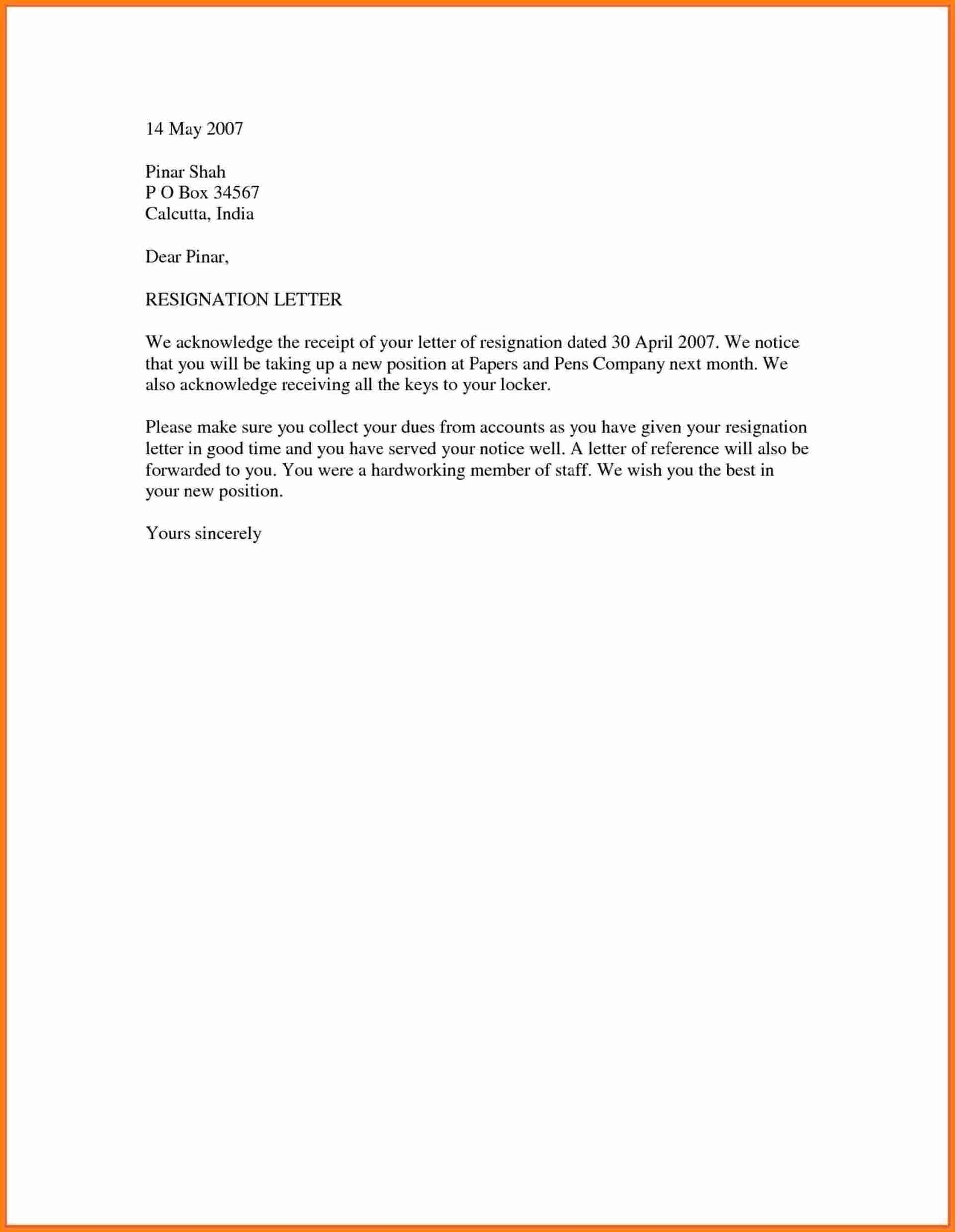 Resignation Letter Template Word - Letter for Simple Resignation Letter format In Word Document