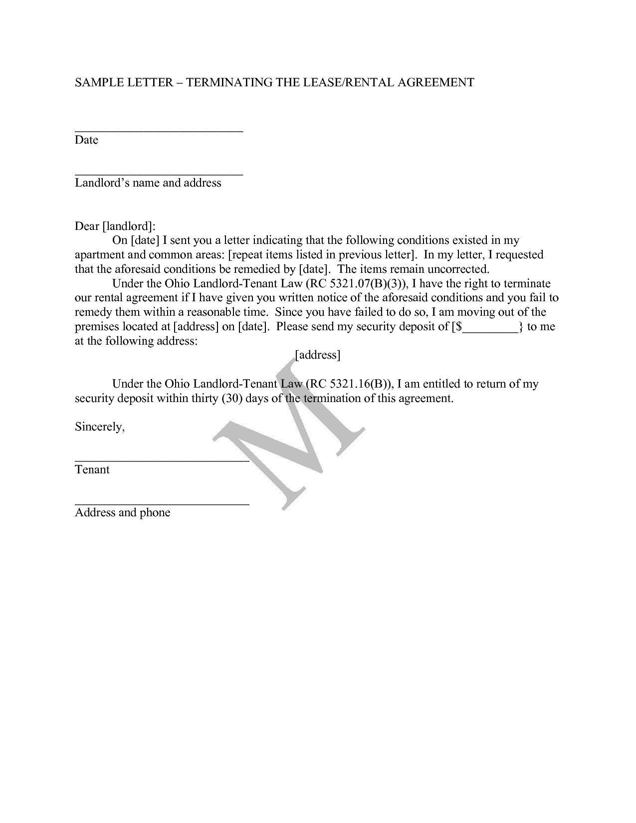 Rental Lease Termination Letter Template - Letter format for Agreement Termination Valid Letter format for