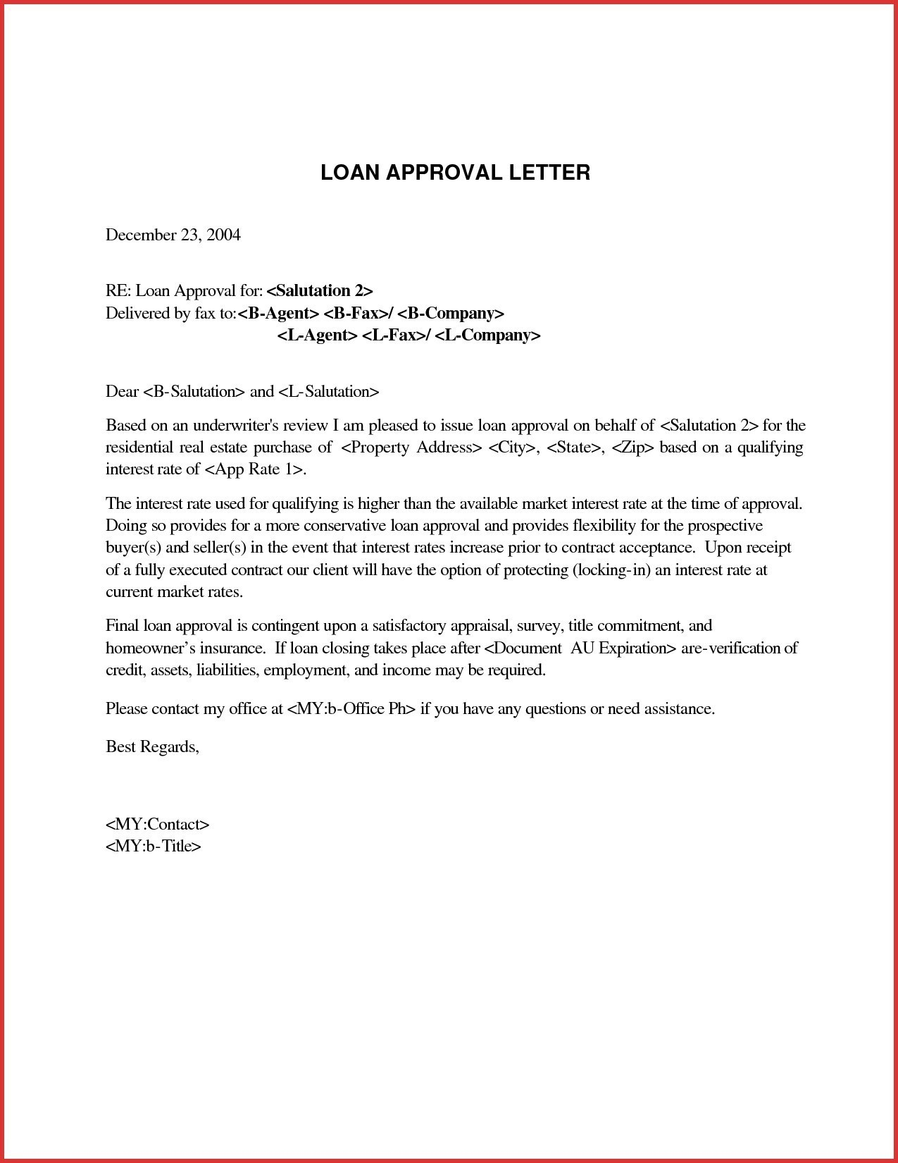 Mortgage Loan Approval Letter Template Samples - Letter Template Collection