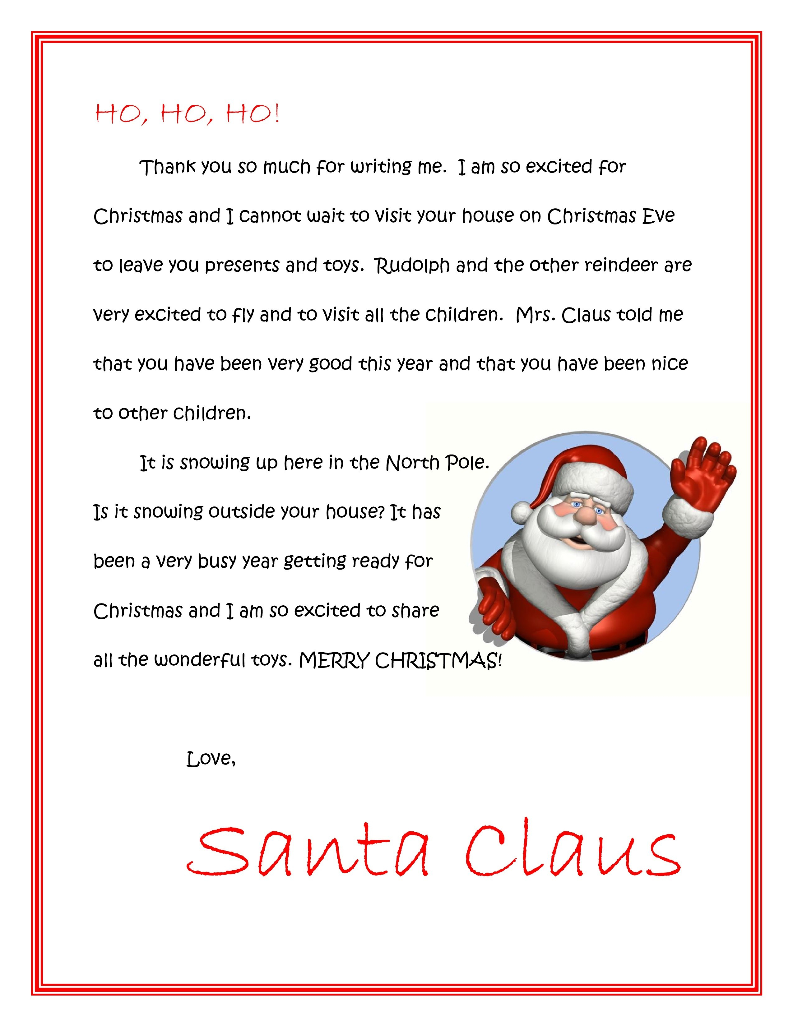 Letter From Santa Template Free Download - Letter From Santa