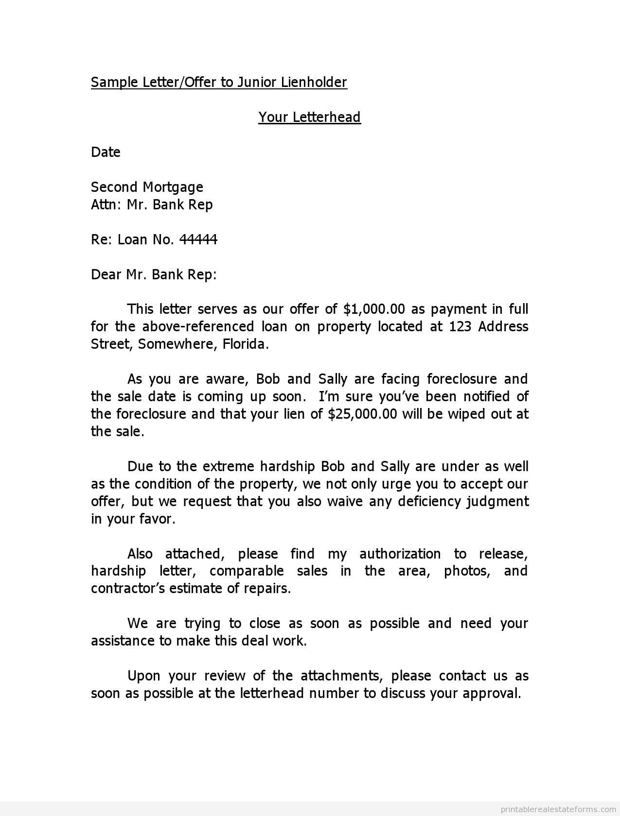 Letter Of Offer to Purchase Property Template - Letter Intent Delinquencye to foreclose Florida Purchase