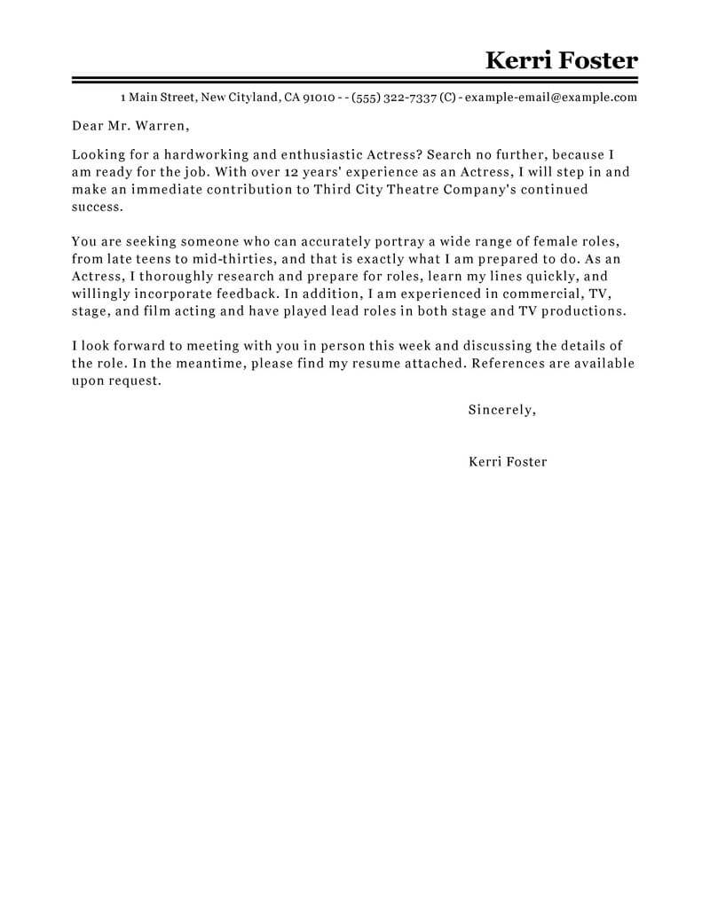 Actor Letter Of Intent Template - Letter Intent Image Design Media Entertainment Actor Actress