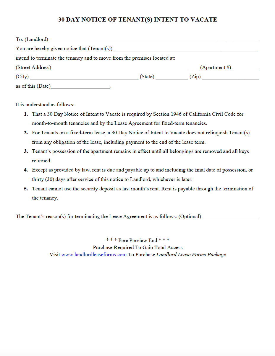 Intent to Vacate Letter Template - Letter Intent to Move Out Notice Landlord Moving Apartment Vacate