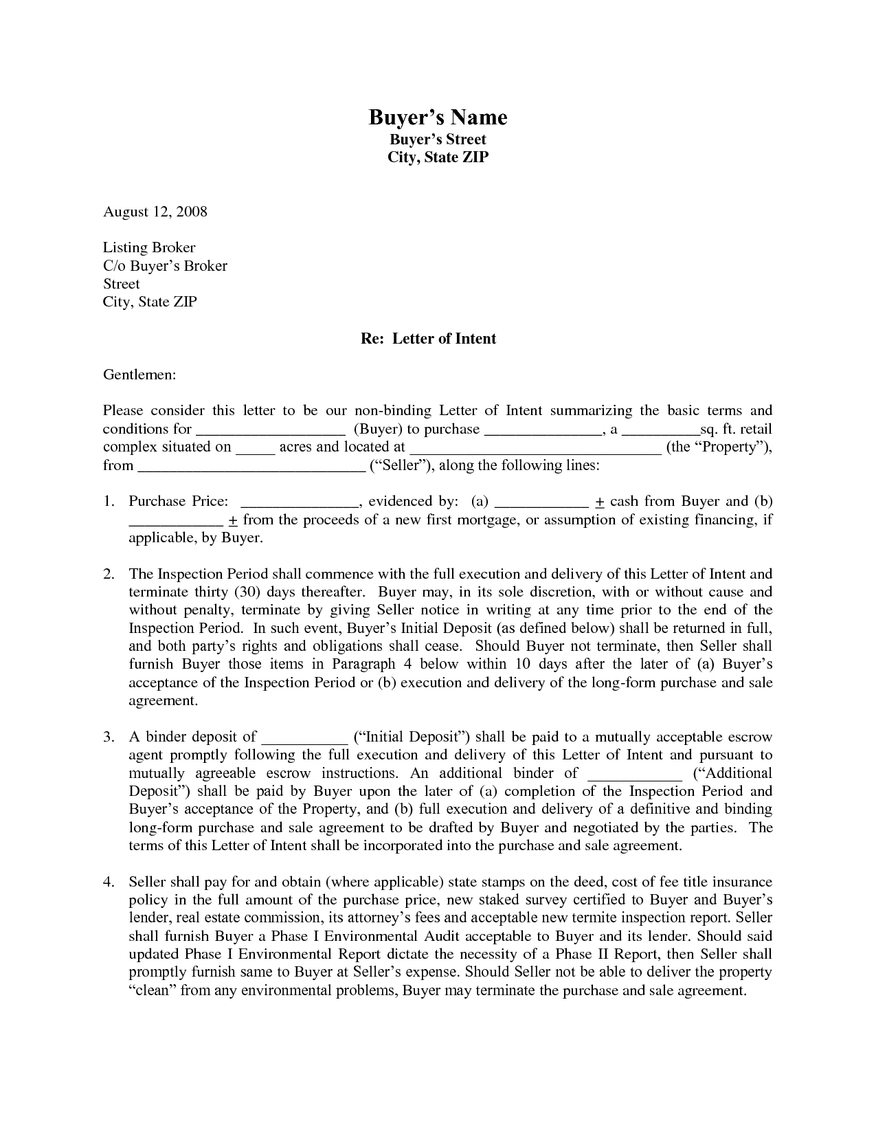 Commercial Real Estate Letter Of Intent Template - Letter Intent to Purchase Real Estate Samplerty In the