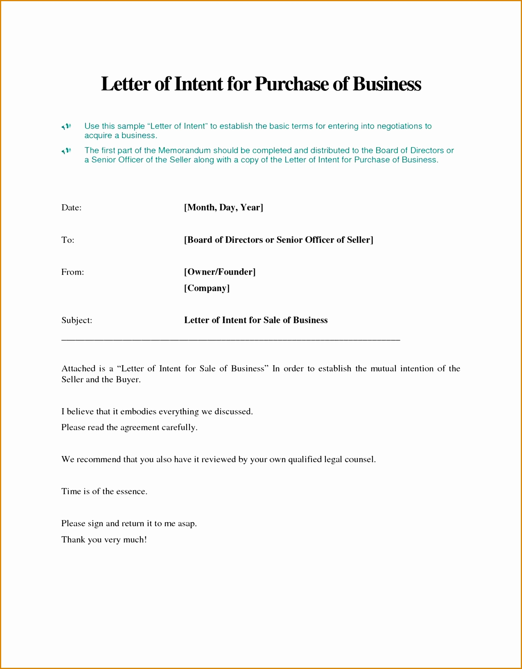 Letter Of Intent to Purchase Land Template - Letter Intent to Sell Ideas How Write Business House