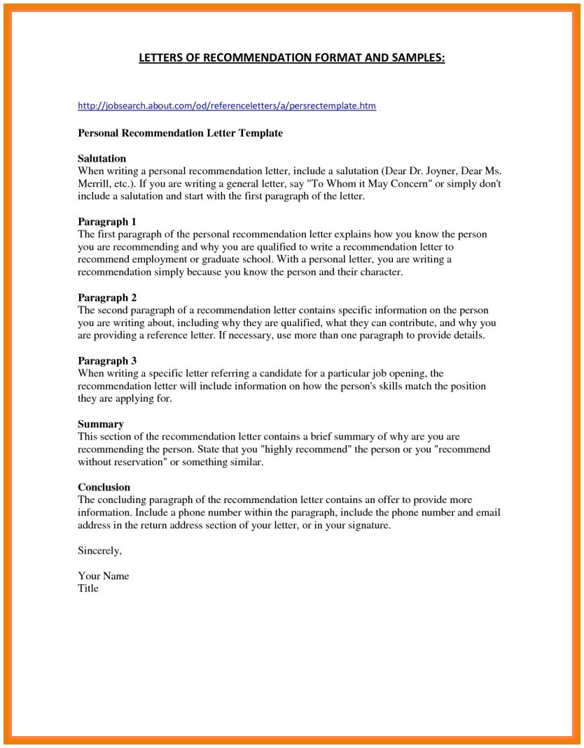 General Letter Of Recommendation Template - Letter Of Re Mendation Template T