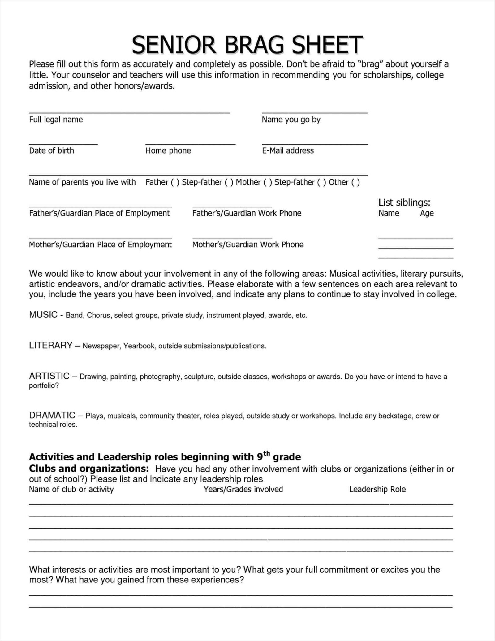 Brag Sheet Template For Letter Of Recommendation Examples Letter 