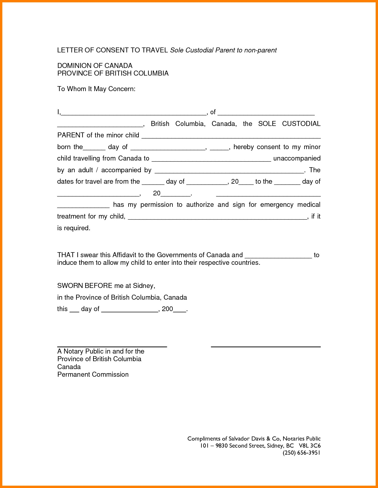 notarized letter of guardianship samples