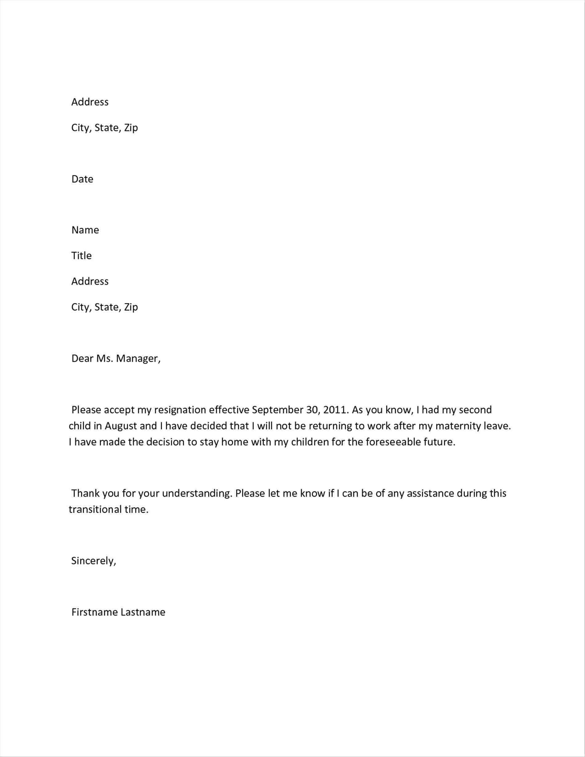 Maternity Return To Work Letter From Employer Template Collection ...