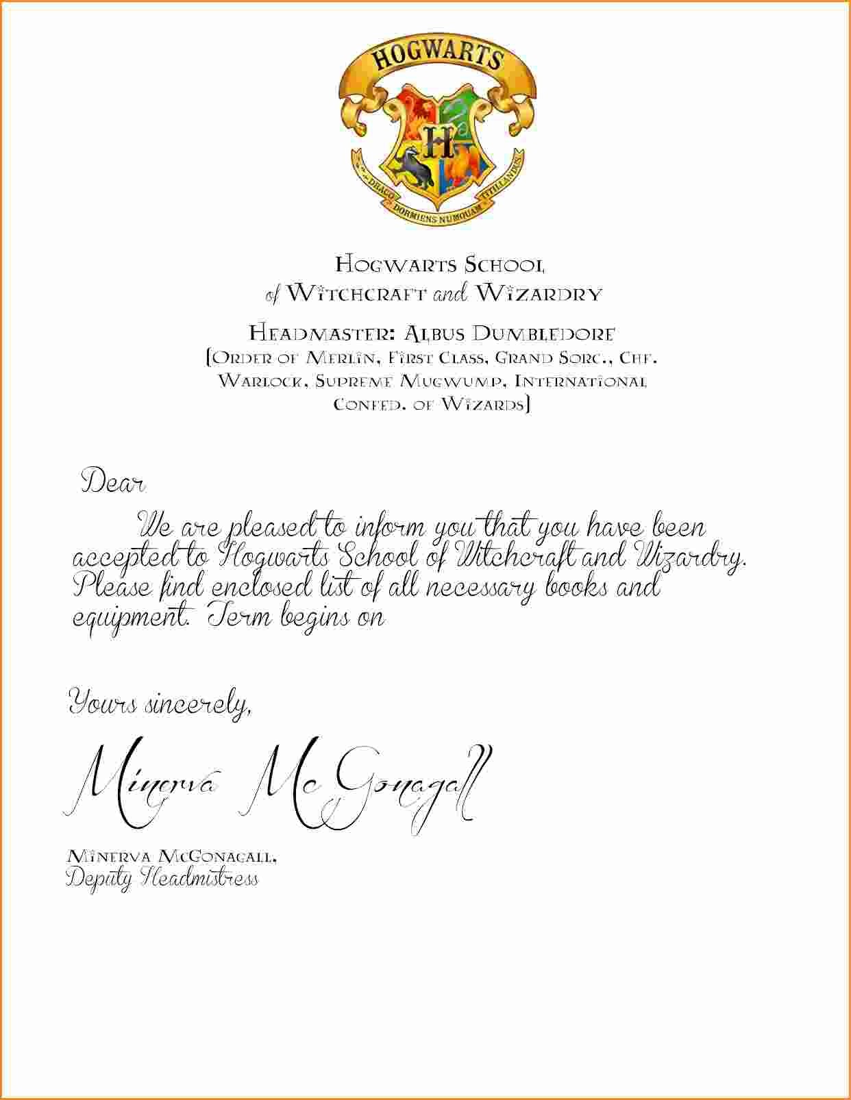 Harry Potter Invitation Letter Template - Letter Template New Hogwarts Certificate Template Gallery