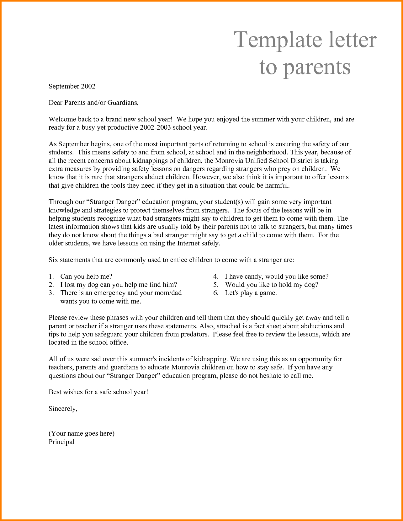 Daycare Letter to Parents Template Examples Letter Template Collection