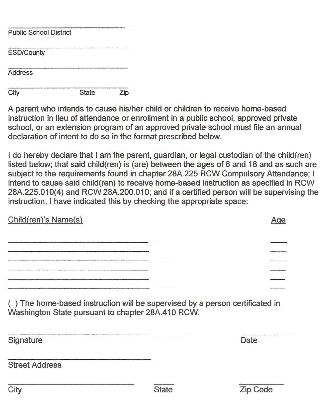 Sample Letter Of Intent To Homeschool