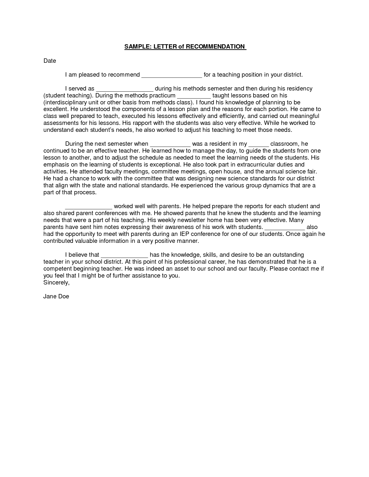 Reference Letter Template Pdf - Letters Of Re Mendation Teachers Acurnamedia