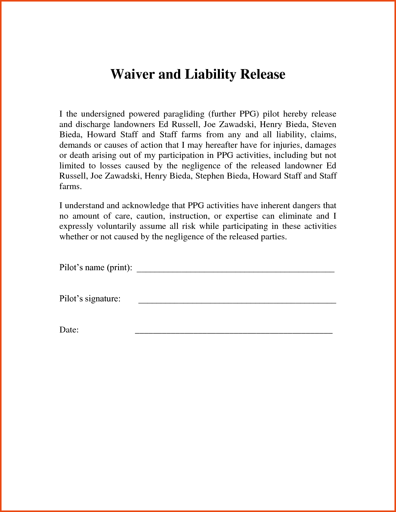Letter Of Release Of Liability Template - Liability Waiver Template