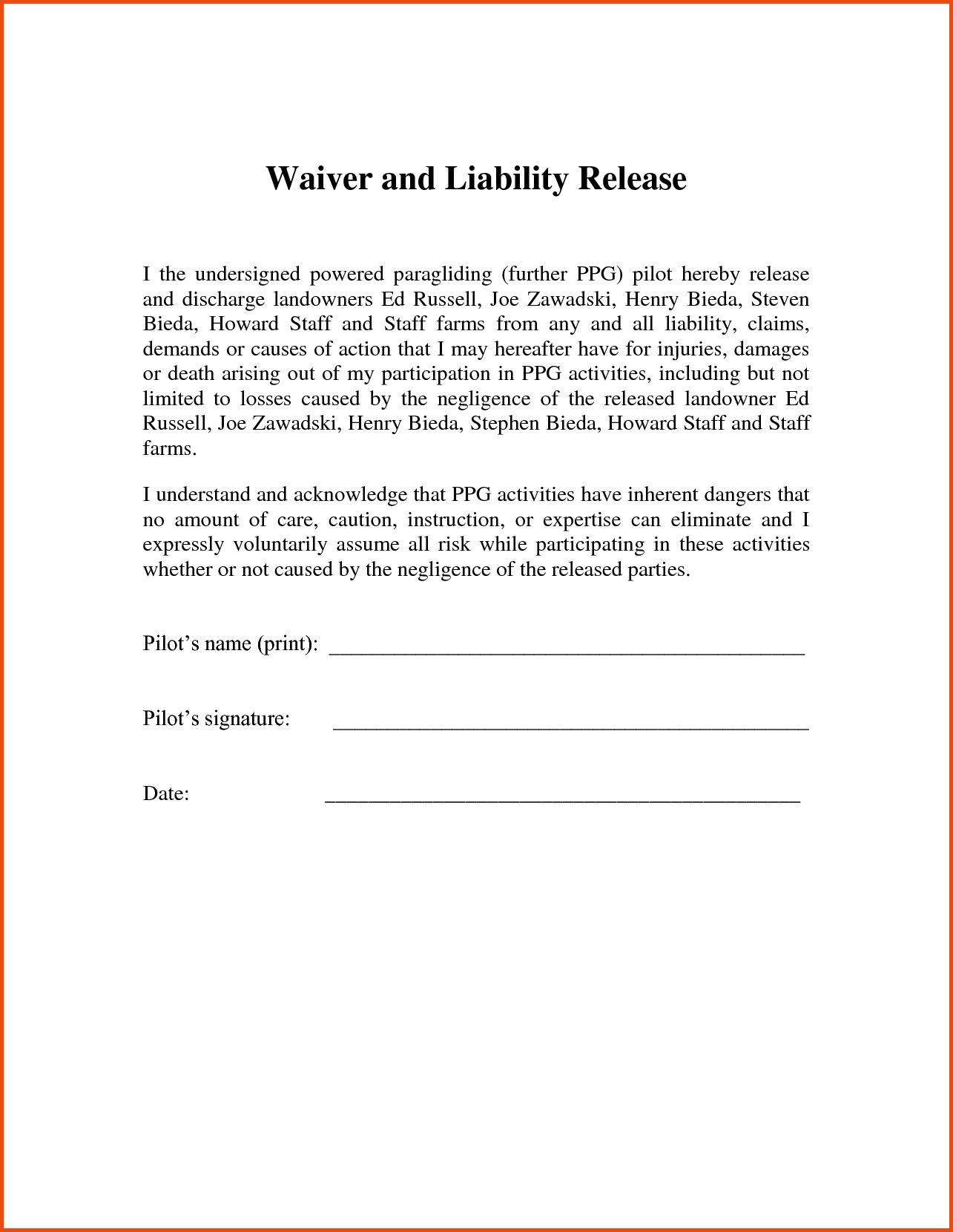 Sample Waiver Letter For Company Outing