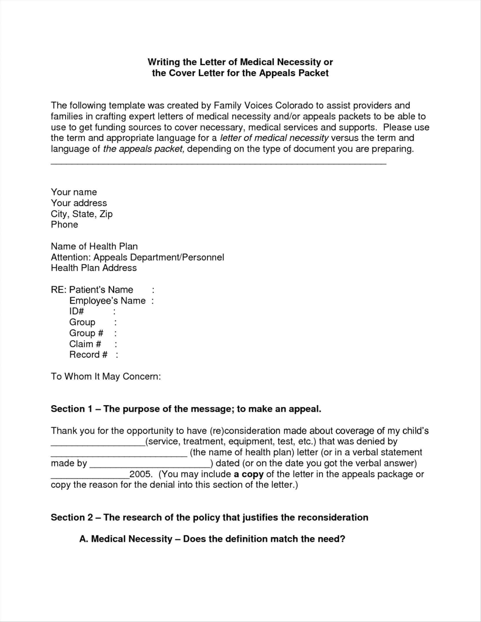 Appeal Letter Template For Medical Necessity Get What You Need For Free 7279