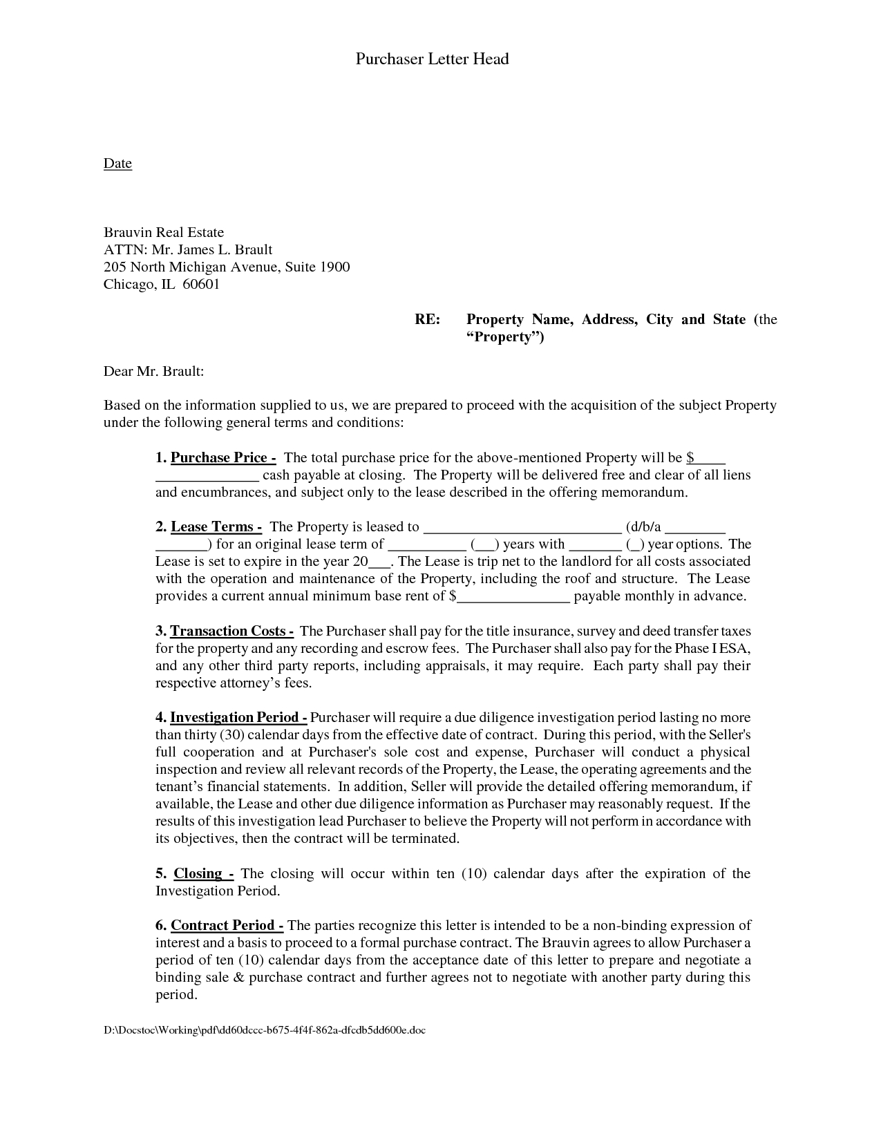 Lease Letter Of Intent Template - Mercial Letter Intent Template to Lease Space Real Estate