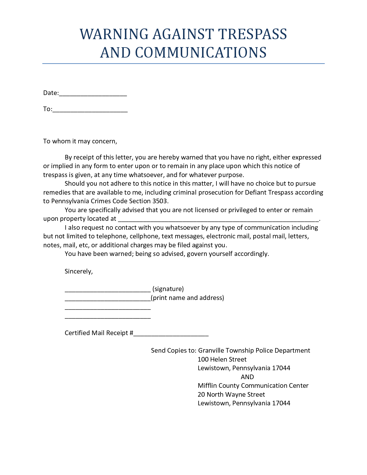 Cease And Desist Trespassing Letter Template Samples Letter Template 