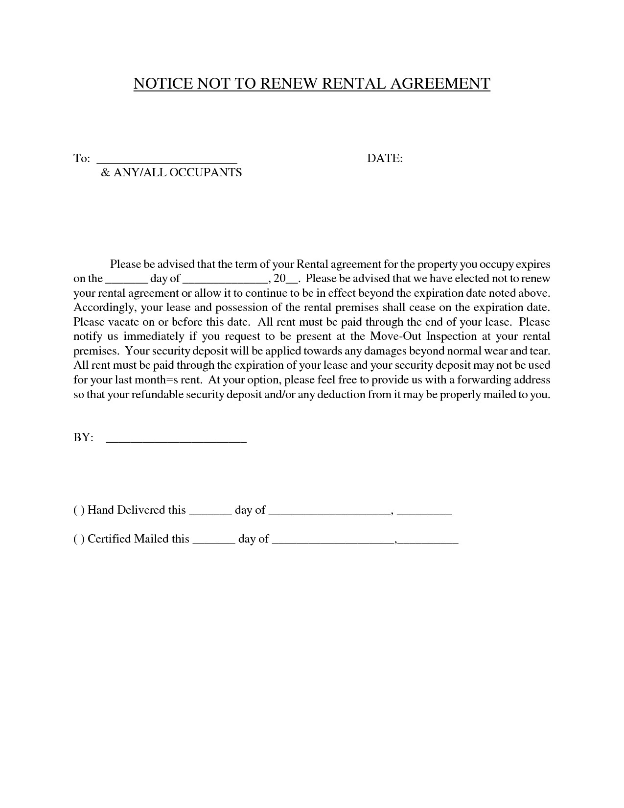 Not Renewing Lease Letter Template Samples Letter Template Collection
