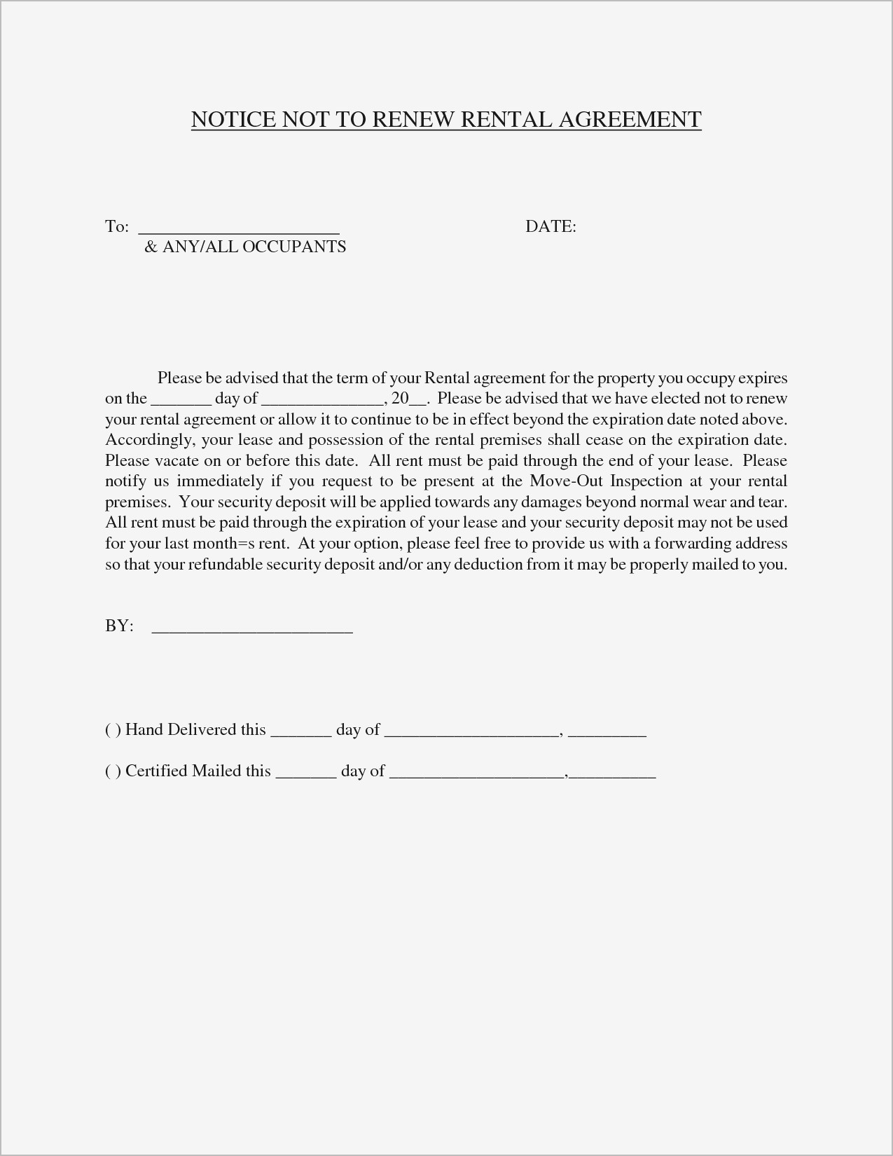 Nonrenewal Of Lease Letter Template Samples Letter Template Collection