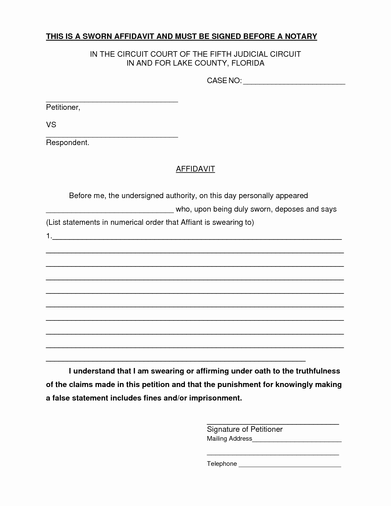 Notarized Letter Template Florida - Notarized Witness Statement Sample Beautiful Blank form Notarized