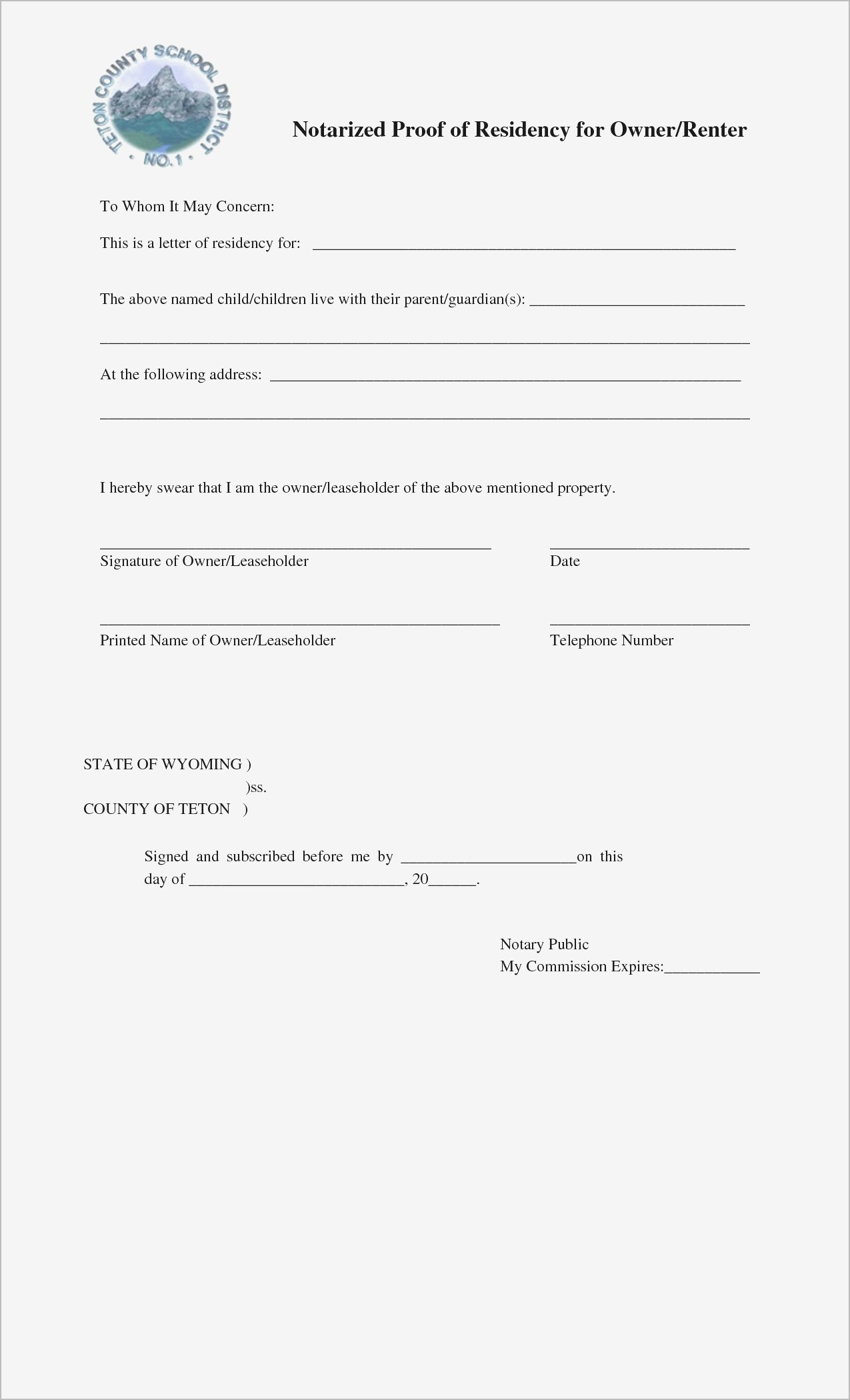 Proof Of Residency Notarized Letter Template