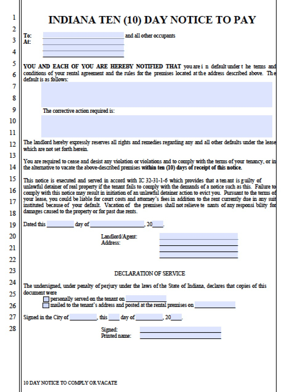 Eviction Letter Template Pdf - Notice Intent to Evict Letter Indiana Day Quit Free Ten Eviction