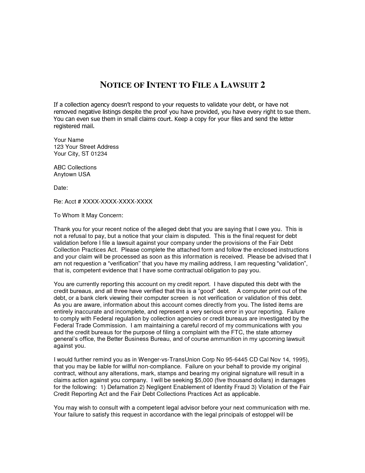 Letter Of Intent to Take Legal Action Template - Notice Intent to Sue Letter S High Definition Employment