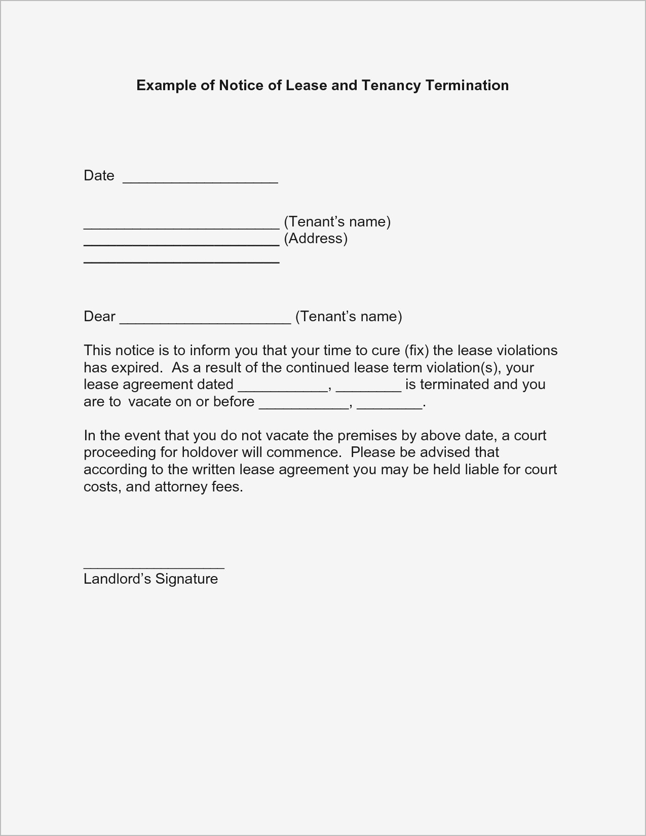 Early Lease Termination Letter to Landlord Template - Notice Lease Termination Letter Pdf format