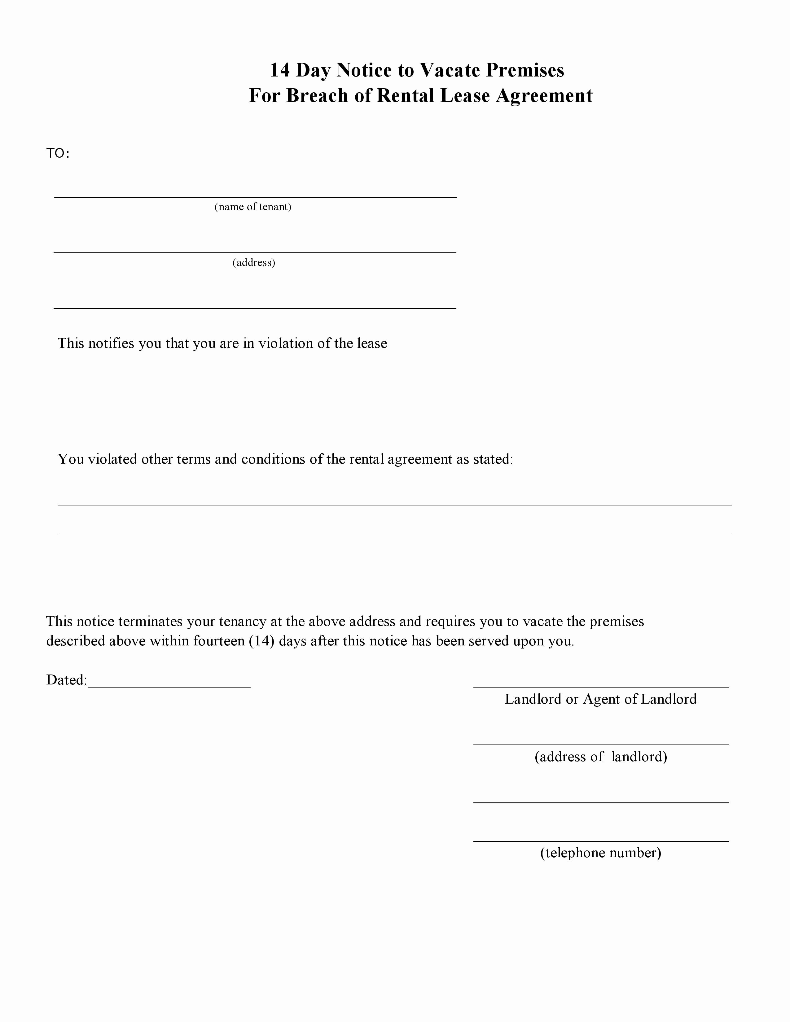 Notice Of Breach Of Contract Letter Template - Notice Letter to Landlord Template Unique 13 Luxury How to Make Rent