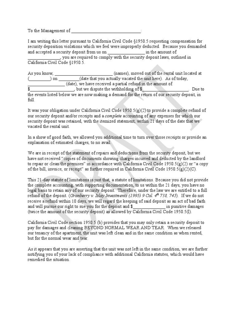 Security Deposit Demand Letter Template Florida - Old Fashioned Demand Letter Administrative Ficer Cover