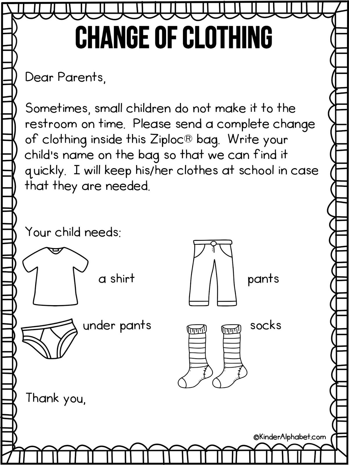 Preschool Welcome Letter to Parents From Teacher Template - Parent Letter for Change Of Clothing Free From Kinderalphabet Via