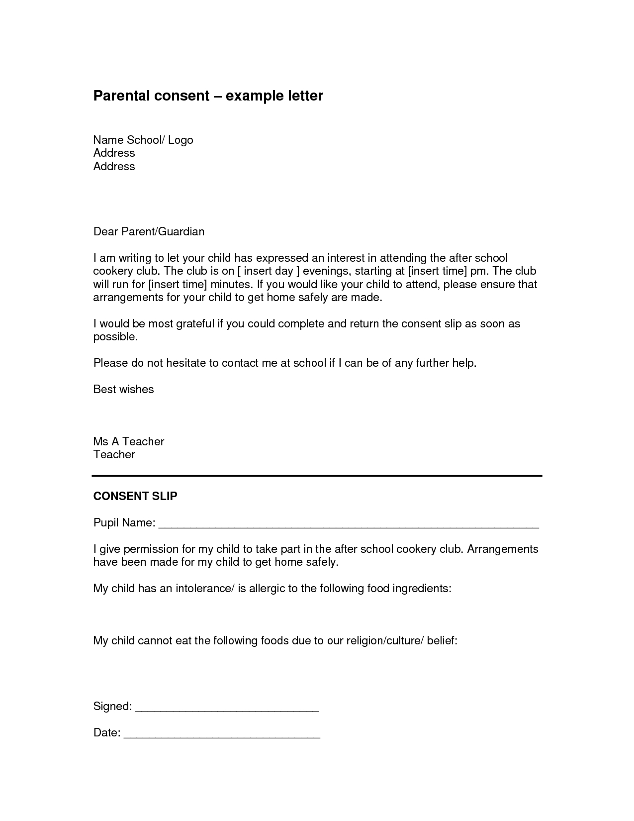 parental consent permission letter template example-Parental Authorization Letter For example children travelling alone with groups or with only one custodial parent should travel with a consent letter 8-b