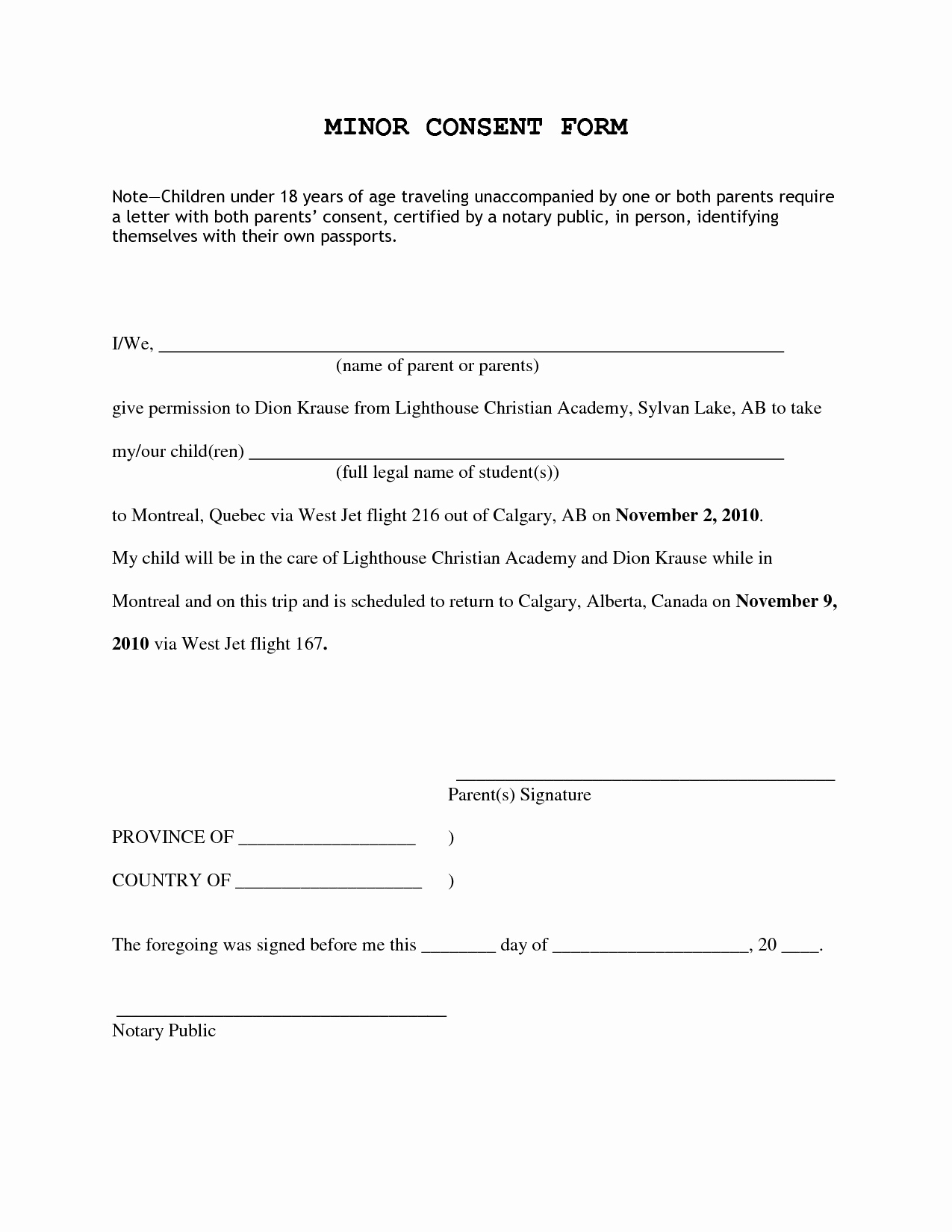 Letter Of Consent for Travel Of A Minor Child Template - Parental Consent form Template Uk Best Parental Consent form