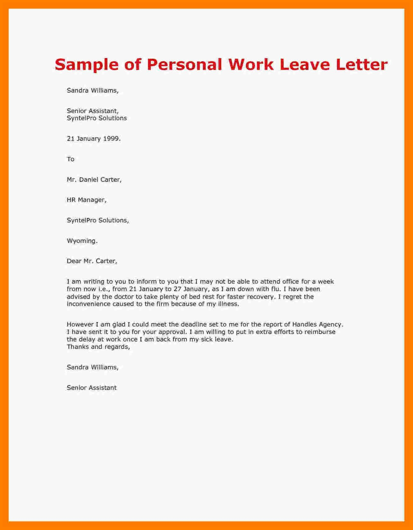 Personal Leave Of Absence Letter Template - Paternity Leave Letter Template Uk Fresh Returning to Work after